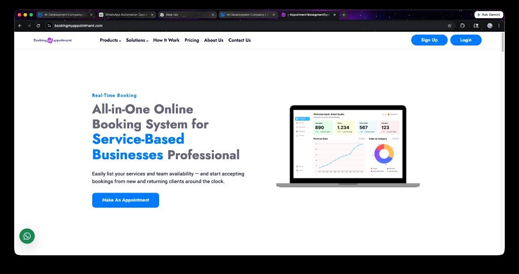 Booking My Appointment marketing website and hero section