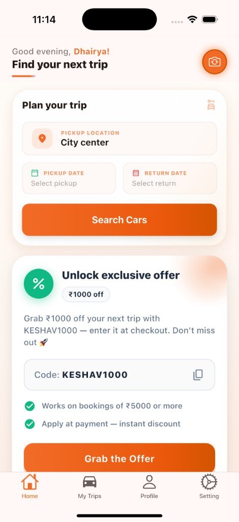 Guest mode car booking screen